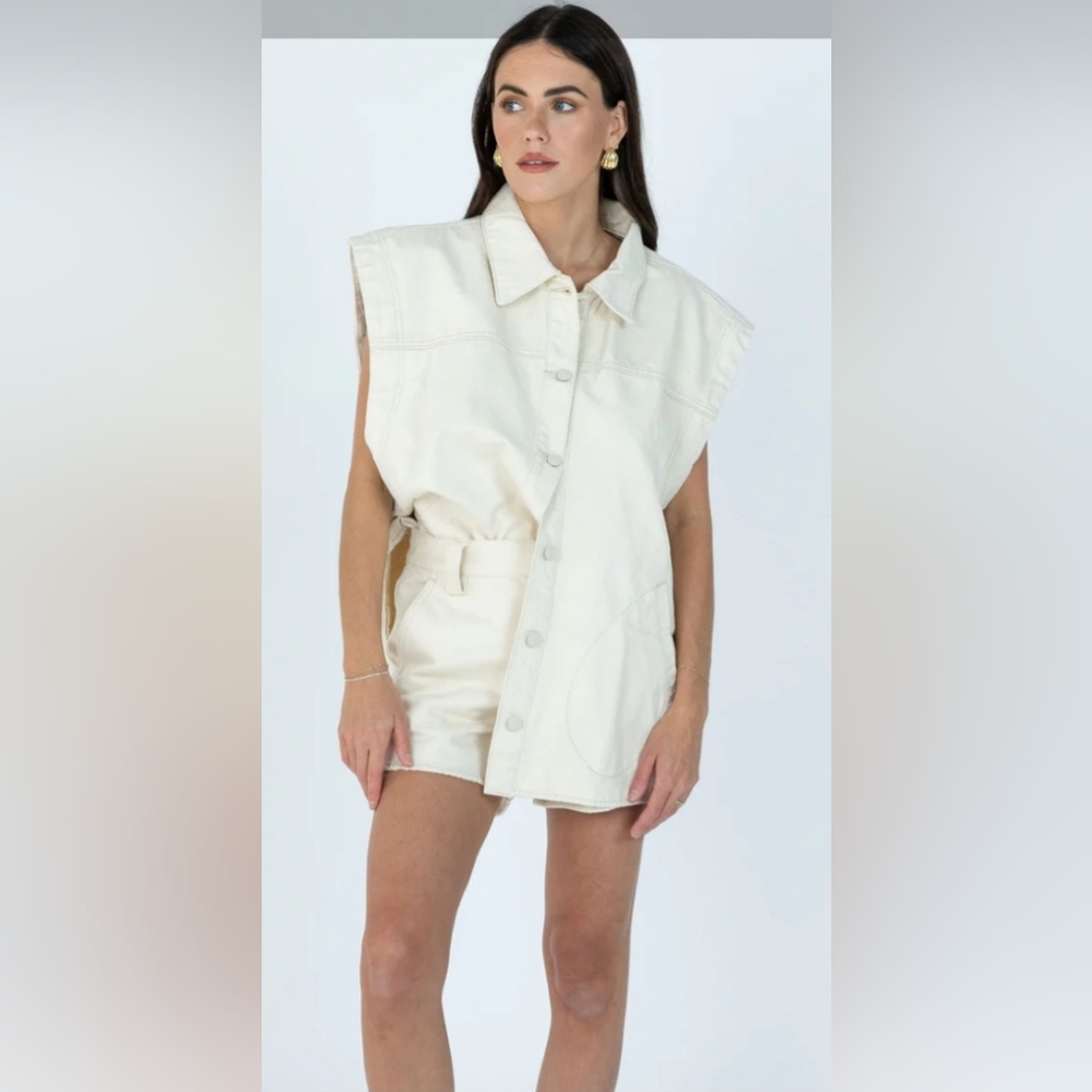 Foxy Kind Cream Sleeveless Button-Up denim top